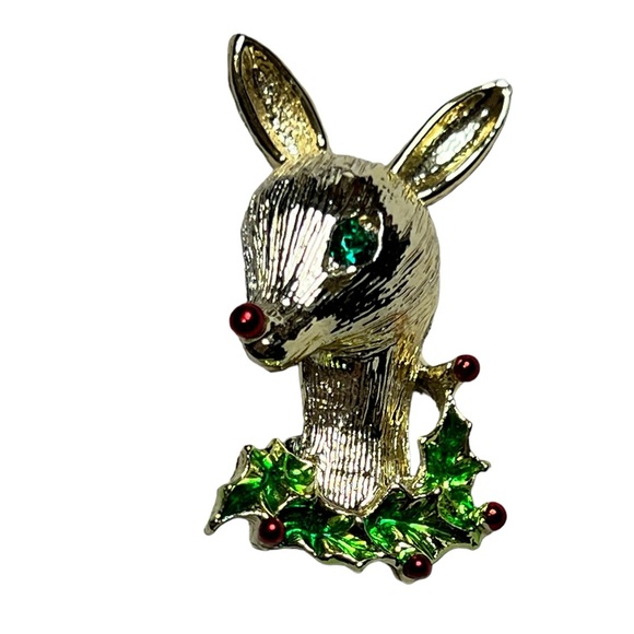 Vintage Gerrys Rudolph Red Nosed Reindeer‎ Brooch/Pin Christmas - Picture 7 of 7